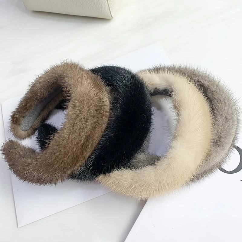 2022 Luxury Real Mink Fur Hairband Fashion Furry Fluffy For Hair Comfort Headwear Genuine Mink Stylish Fuzzy Headband