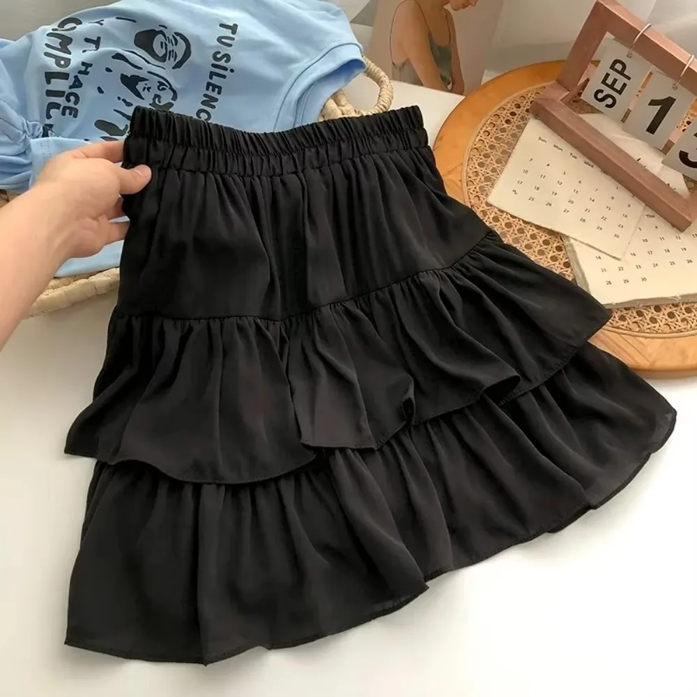 

Summer Elegant High Waist Mini Skirt Women Korean Fashion Folds A Line Skirts Y2K Casual Female Ball Gown Skirt New