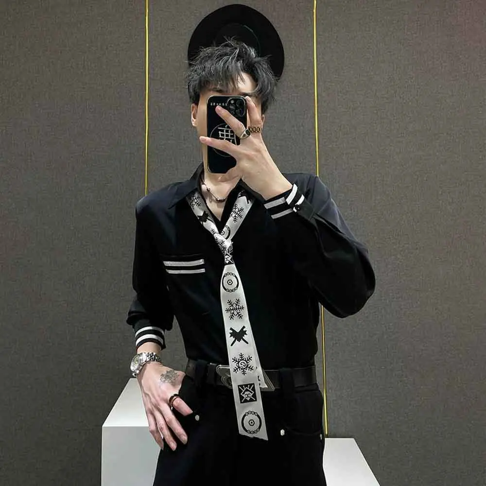 

Mens Fall Shirt Contrast Striped Tie Casual Shirt Streetwear Fashion Niche Outdoor Trend Long-Sleeve Top Men'S Clothing 2025 New