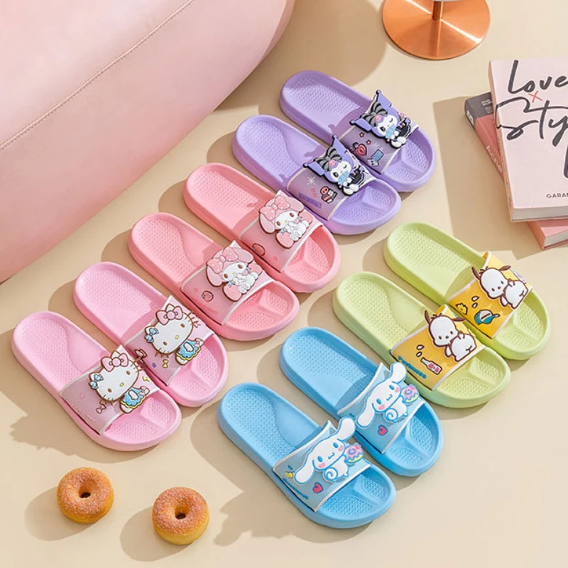 Sanrio Hello Kitty Cinnamoroll Pochacco Anti-slip Slipper Sweet and Simple Breathable Parent-child Sandals Cute Things for Girls