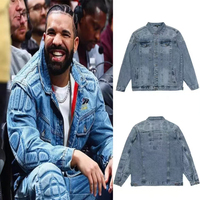 High Street Trend Solid Color KANYE WEST Armor Denim Top High Quality Men's Women's Fashion Wash Made Old Kanye West Jacket