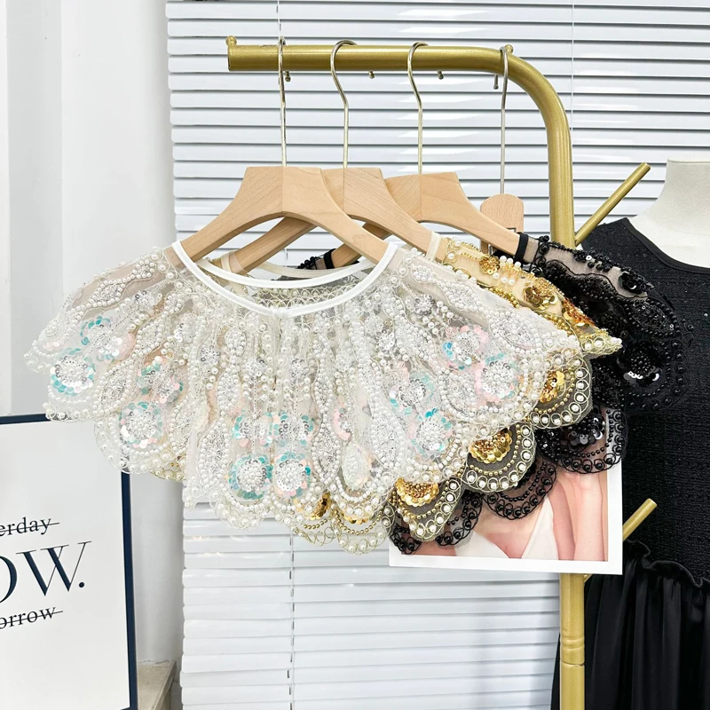 

﻿ Элегантная женская съемная накидка-воротник с вышивкой, бисером и сетчатыми элементами, на пуговицах, для невесты, для свадьбы и вечеринки, декоративная