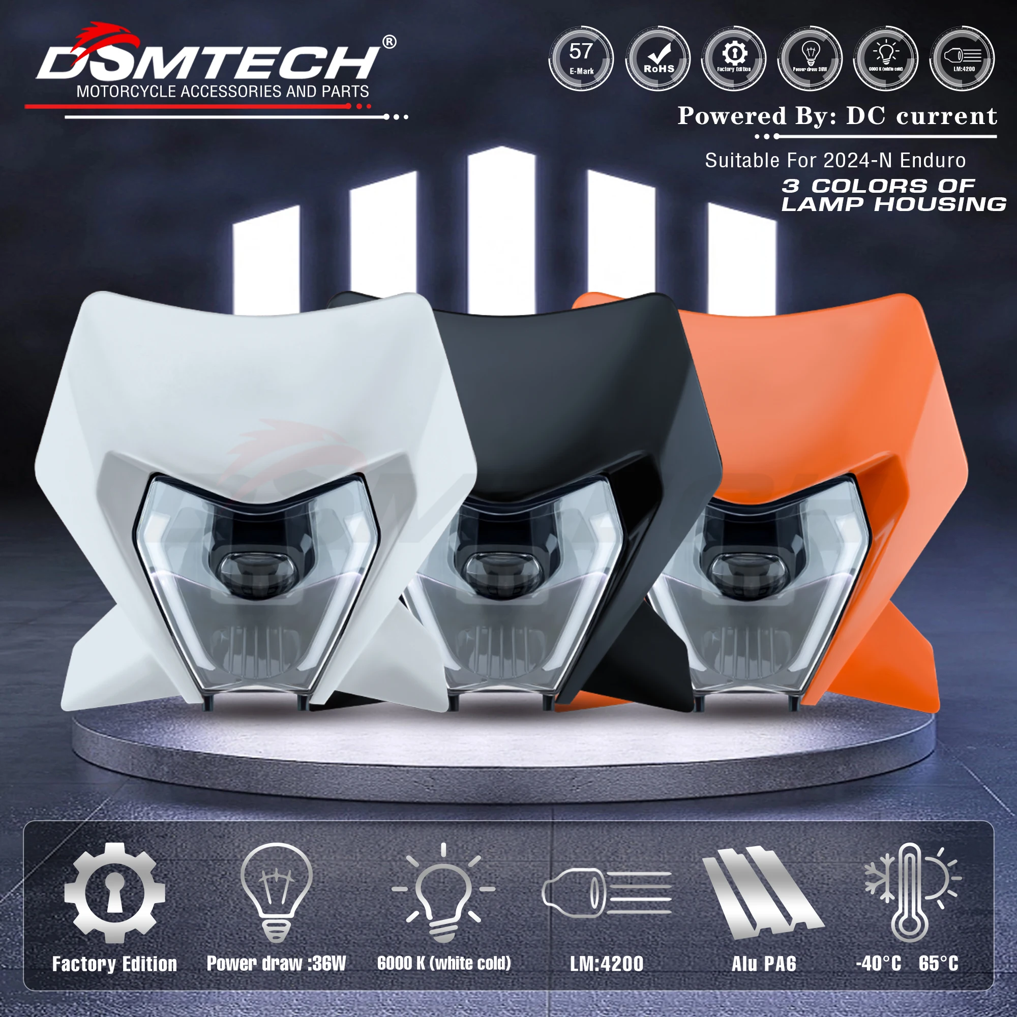 DSMTECH Headlight Headlamp With Sticker For KTM SX F EXC XCF SMR 2024 2025 2026 Motorcycle Dirt Bike MX Enduro Supermoto