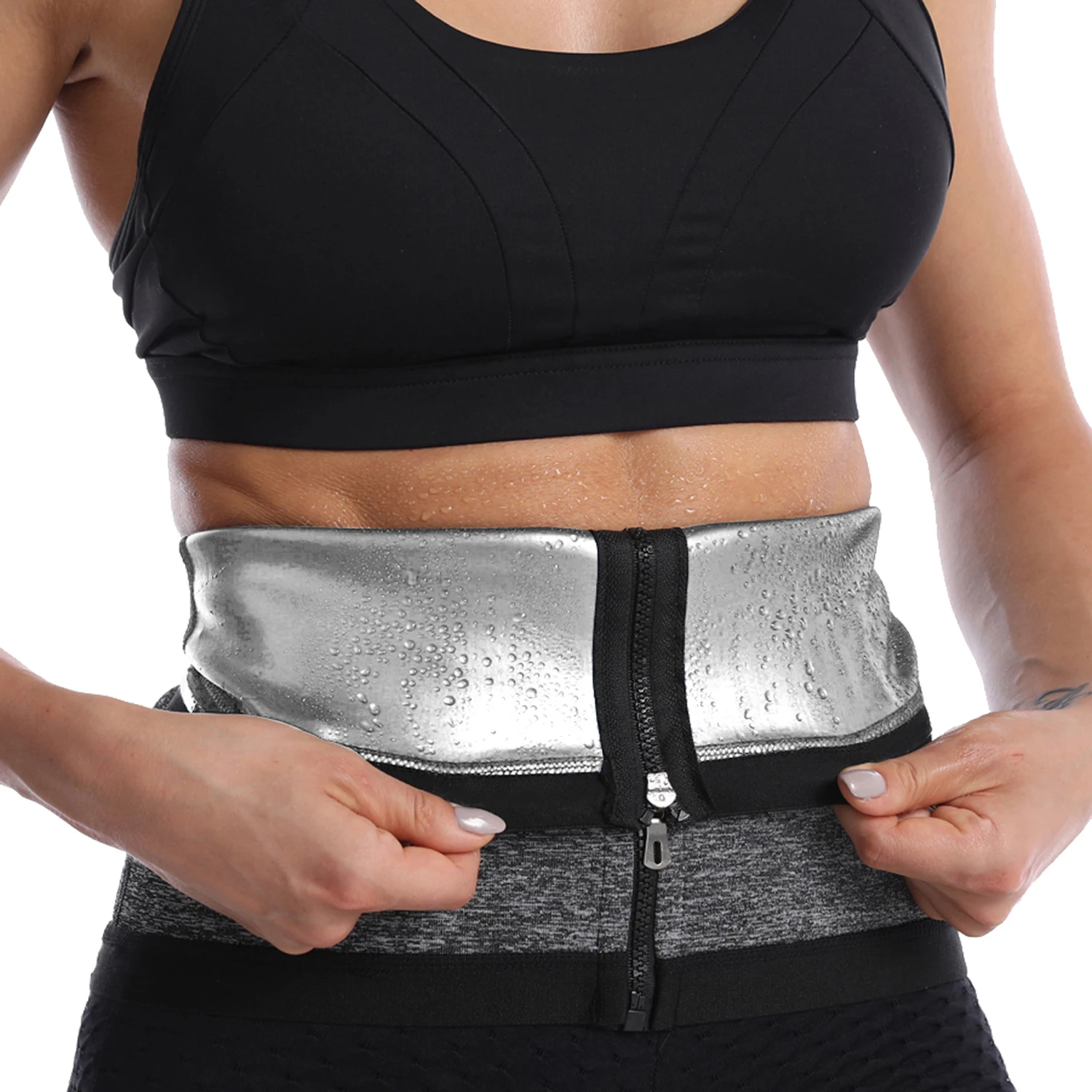 Women\'s Waist Training Belt Waist Trimmer Weight Loss Belt Slimming And Shaping Belt Shaping Sauna Sports Belt Zipper Silvery