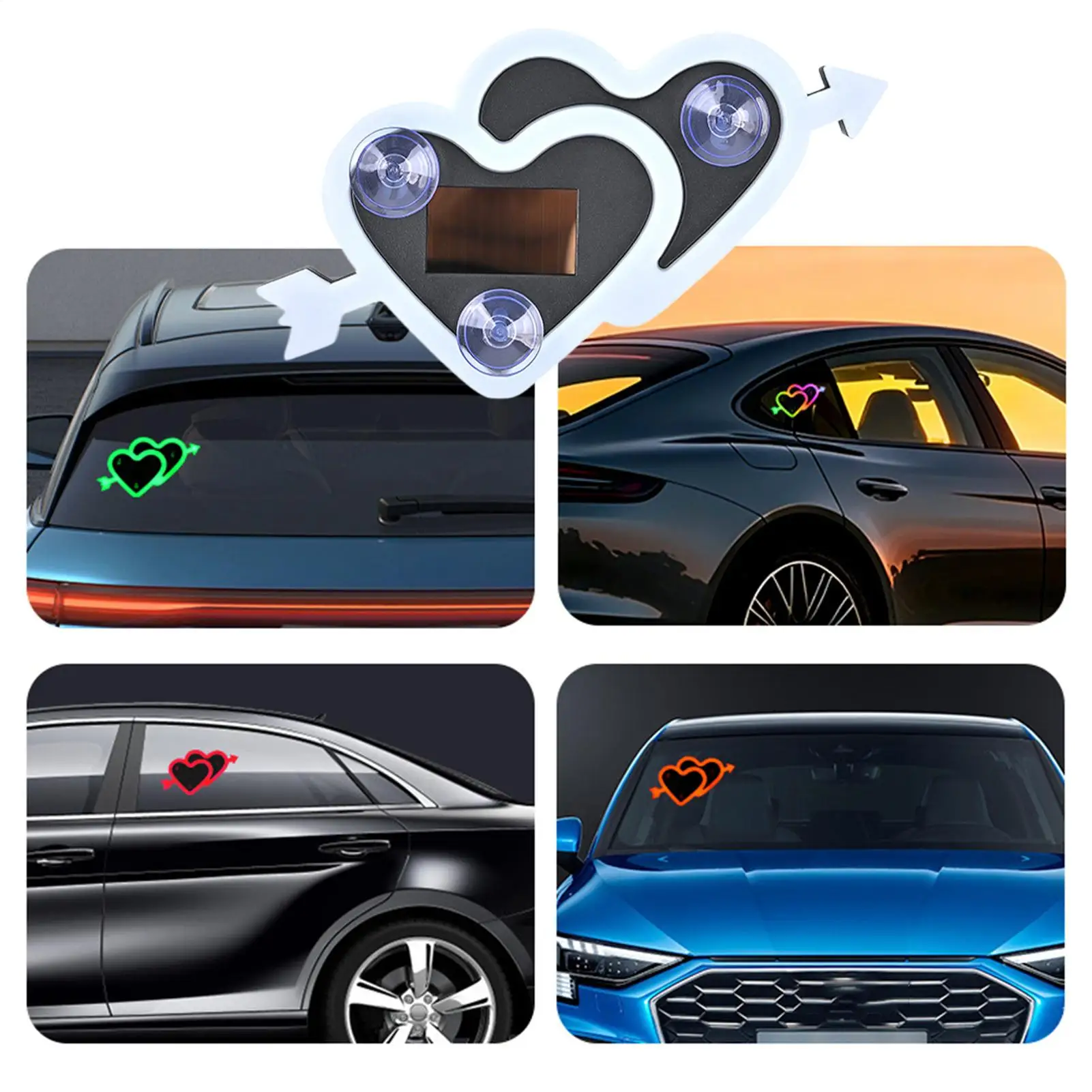 Neon Lights For Cars LED Solar Heart Induction 7-Mode Neon Light Sign Car Interior Accessories For RV Sedan Truck Van Window