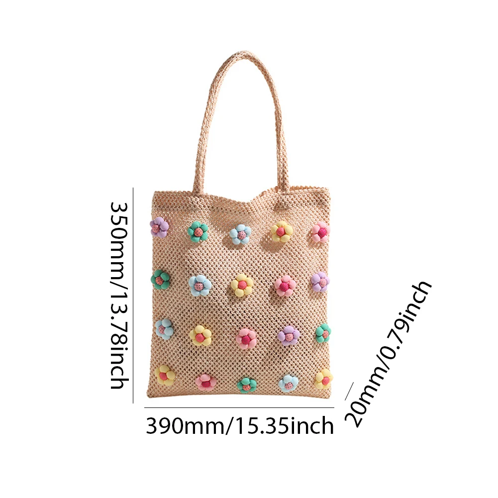 Handwoven Women Shopping Bag Sweet Flower Fashion Knitting Shoulder Bags Large Capacity Beach Travel Underarm Bag Casual Handbag