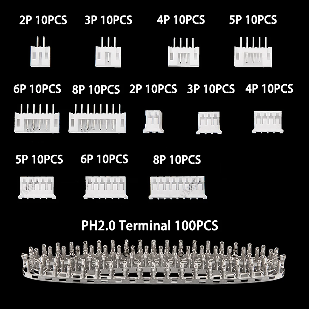 220PCS 2-8P PH2.0 JST Male Female Plug Socket PH 2.0mm Connector Kit Straight Pin Terminals 2P 3P 4P 5P 6P 8P Pitch 2.0mm view 6
