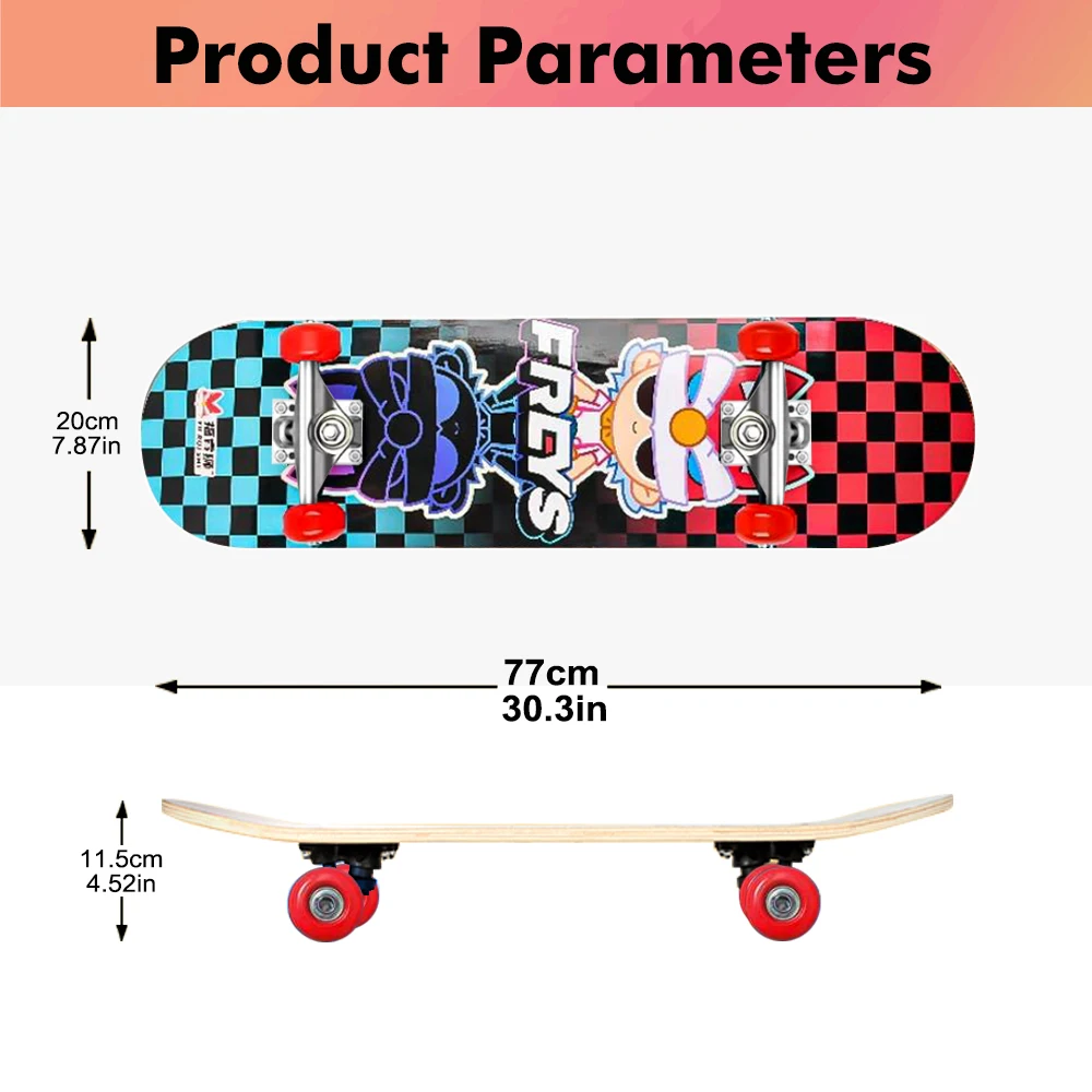 7-Layer High-quality Wood Deck Double Kick Standard Skateboards For kid 30 inch Skateboard Double Kick Skate Board，Teen，Beginner
