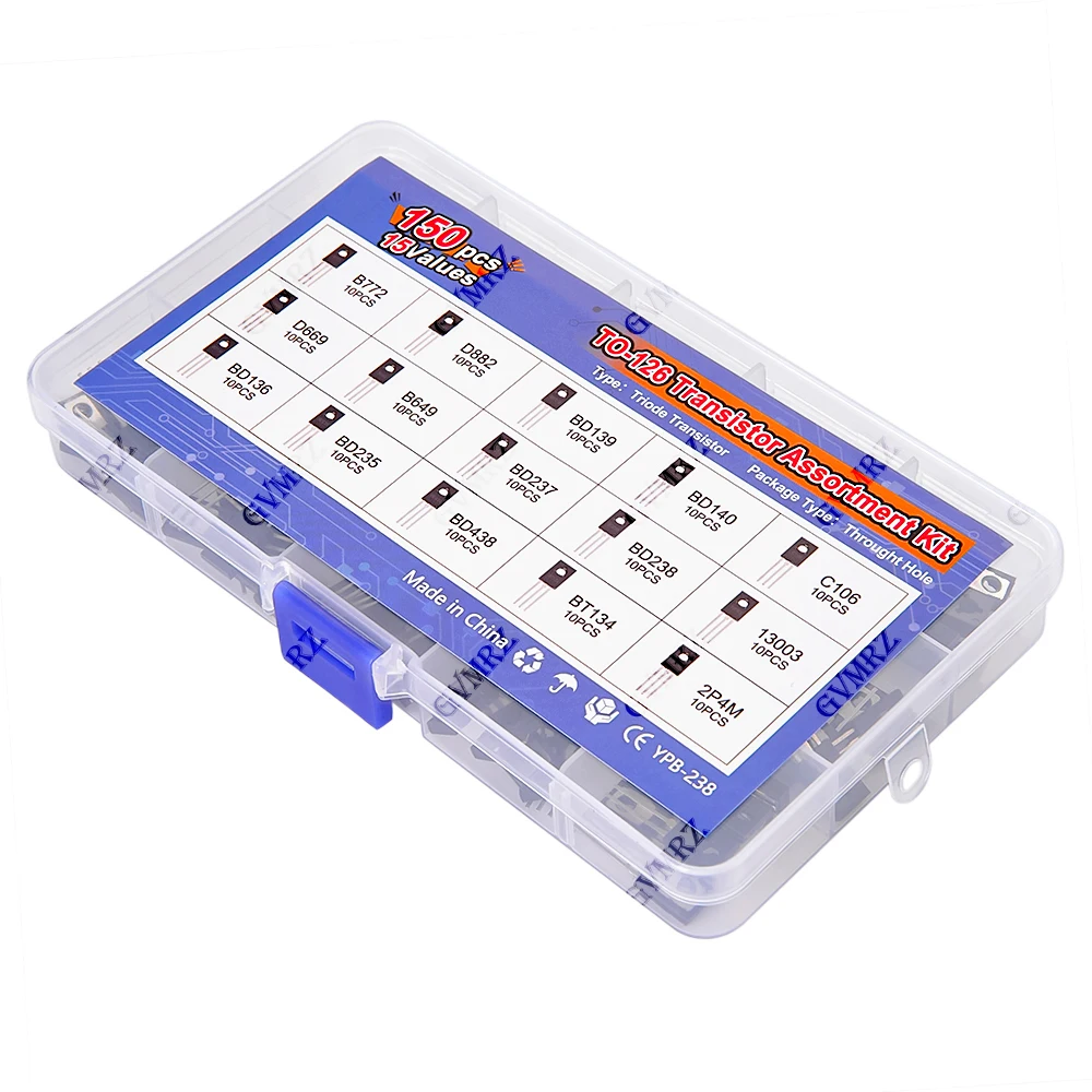 150PCS B772 D882 BD139 BD140 TO-126 Transistor Assortment Kit Pack C106 D669 B649 D237 D238 13003 BD136 BD235 BD438 BT134 2P4M