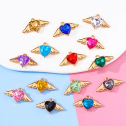 20pcs 25*14mm Alloy Crystal Glass Zircon Love Angel Wings Charm Earrings Necklace Pendant Party Jewelry Making Craft Accessories