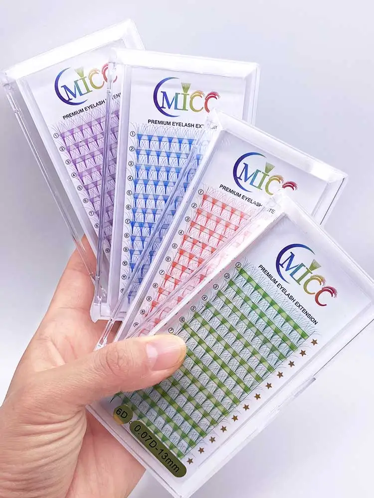 CMICC 120 ventilateurs 6D 10D coloré bleu violet marron rose préfabriqué Volume ventilateurs cils Base pointu Volume ventilateurs Extensions de cils