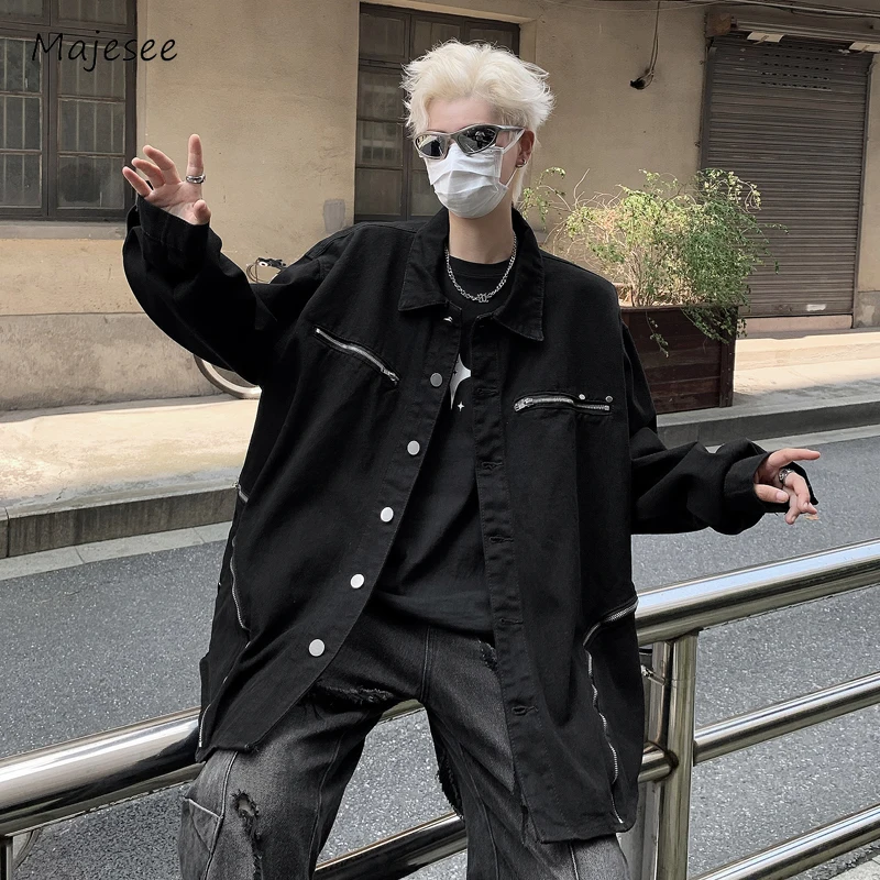 

Jackets Men Handsome Trendy Zipper Design Spring Autumn High Street Solid Color Baggy American Style Male Stylish Outerwear Chic