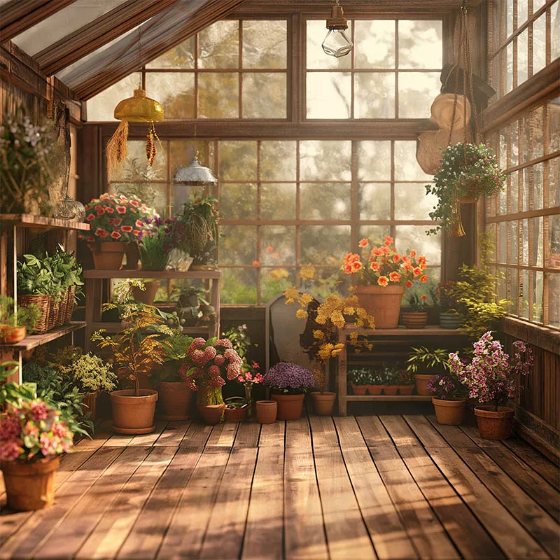 Mehofond-Toile de Fond Serres en Bois, Pots de Fleurs, Plantes Vertes, Décor de Photographie, ixd'Anniversaire Adulte Enceinte