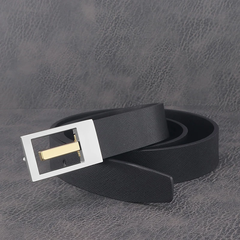 Men's New Style White Belt 2.9 cm Wide Men's Belt High Quality Fashion Luxury Leather Sliding Buckle Casual Designer Belt