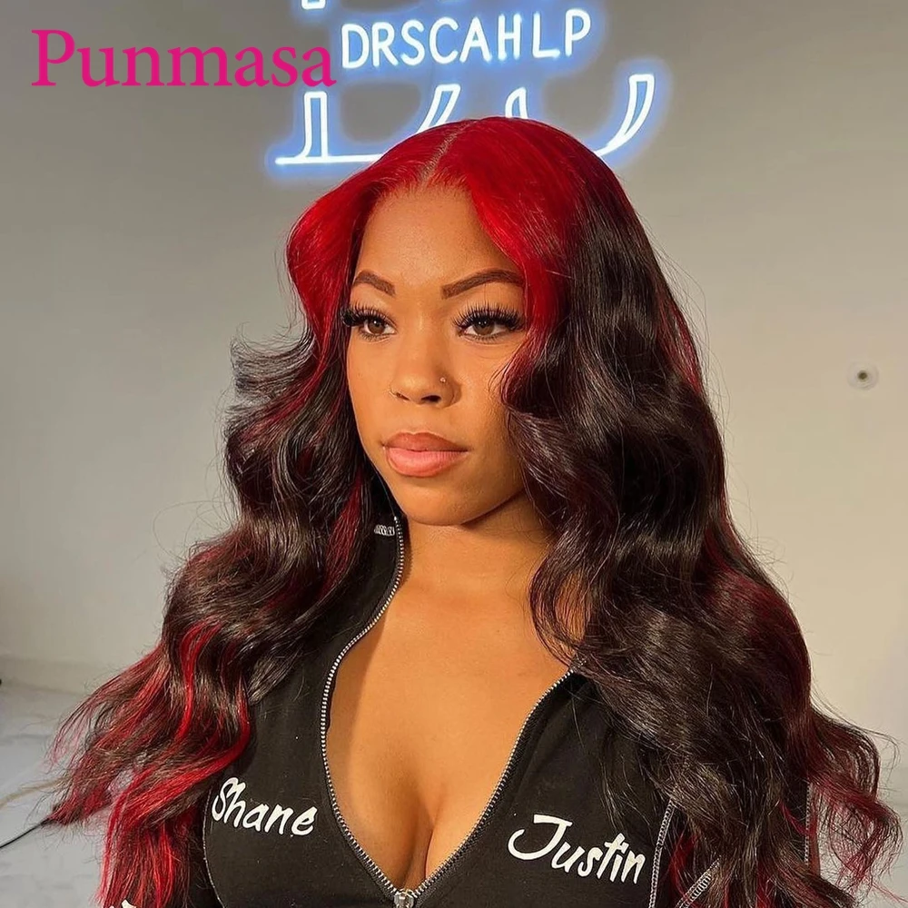 Punmasa Red Root 200% Body Wave Human Hair Wig 13x6 Transparent Lace Front Wigs for Black Women PrePlucked 13X4 Frontal Wig