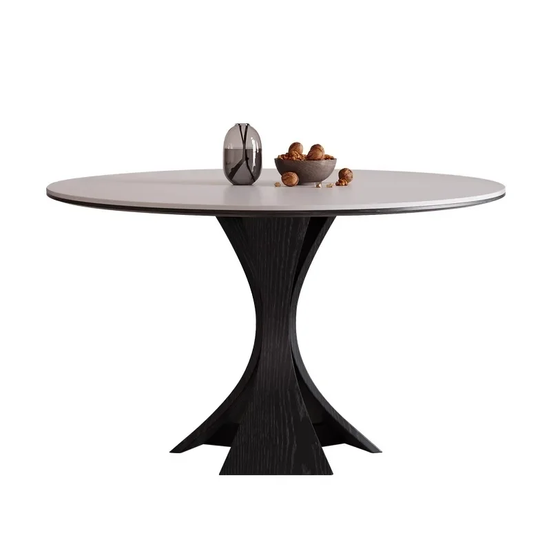 

ld 14 French retro solid wood rock slab round table small apartment household round dining table