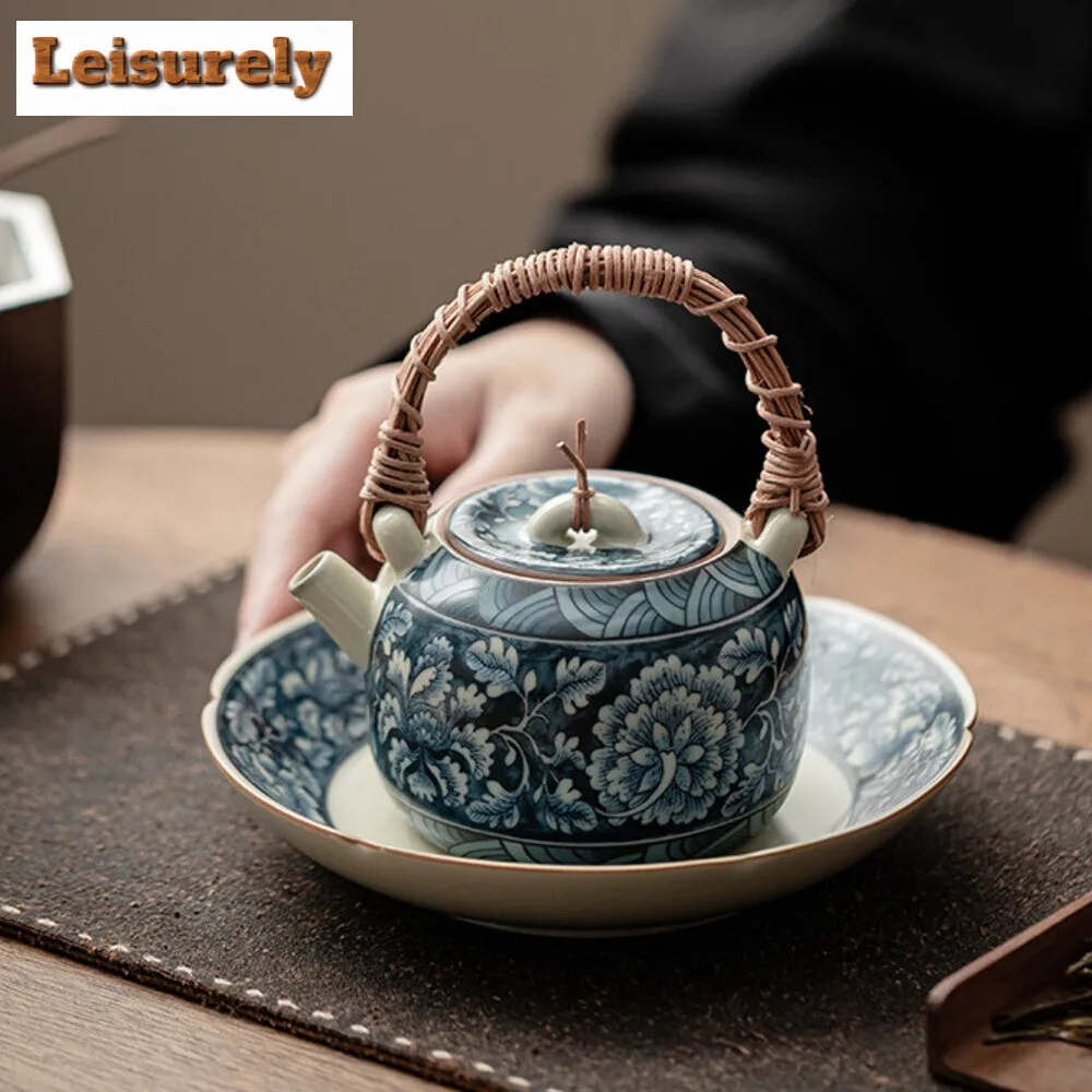 210ML Chinese Ru Kiln Vine Woven Beam Teapot Retro Blooming Flower Pot Handmade Tea Soaking Kettle Teaware Accessories Gift