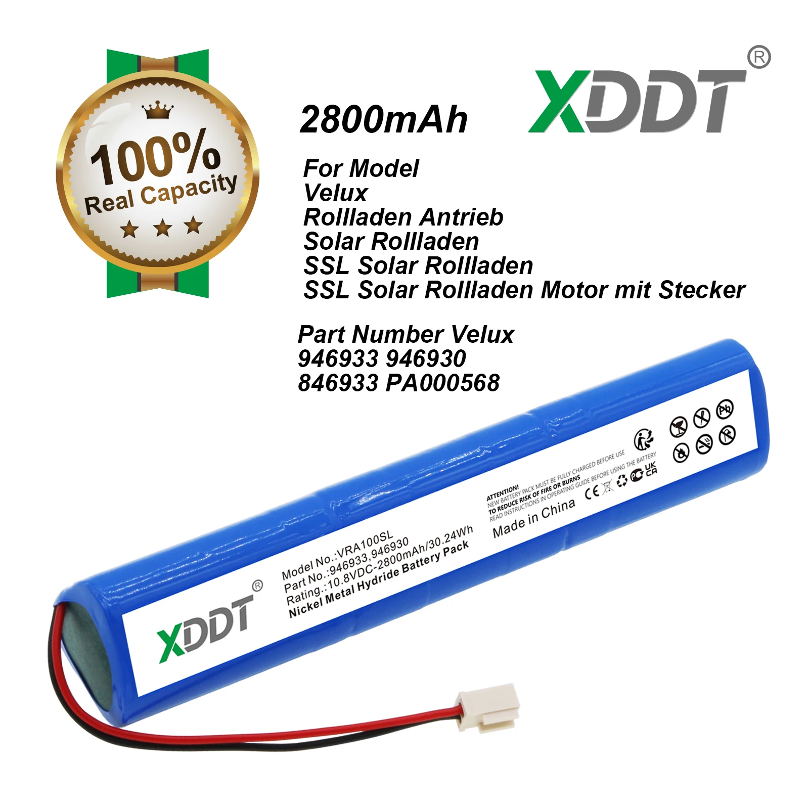 10.8V 2800mAh Smart Home Battery 946933 946930 846933 for Velux SSL Solar Rollladen Motor Mit Stecker, Rollladen Antrieb