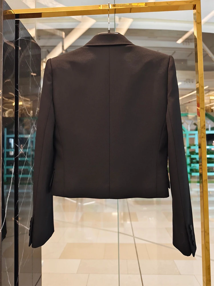 Black Short Women's Suit Jacket Korean Style Fashionable Design Polyester Fiber Commute Suitable Straight Cut Long Sleeve Sin...