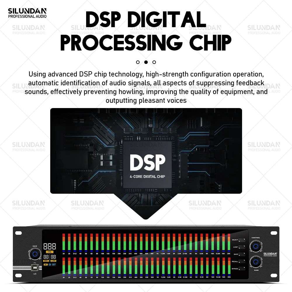 Imagem -03 - Controlador de Efeito Equilibrado para Stage Karaoke Equalizador Gráfico 2u Processador Mixer Digital Dsp Áudio Feedback Eliminator 31 Banda dj