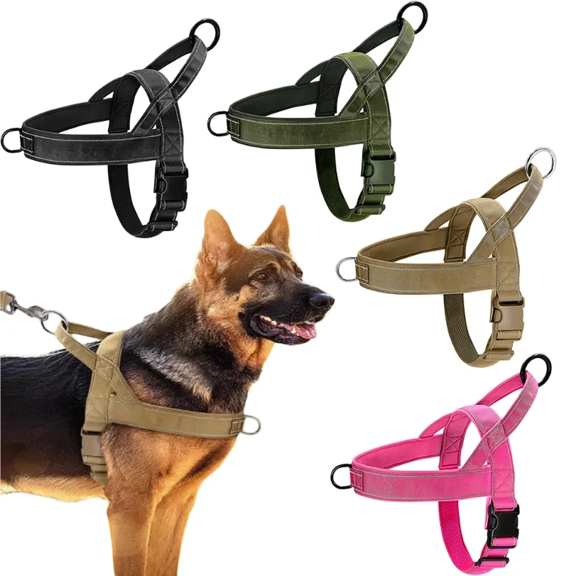 

Tactical Anti-Pull Dog Harness - 1000D Nylon Adjustable for Large Dogs, Outdoor Training Vest with Handle & Reflective