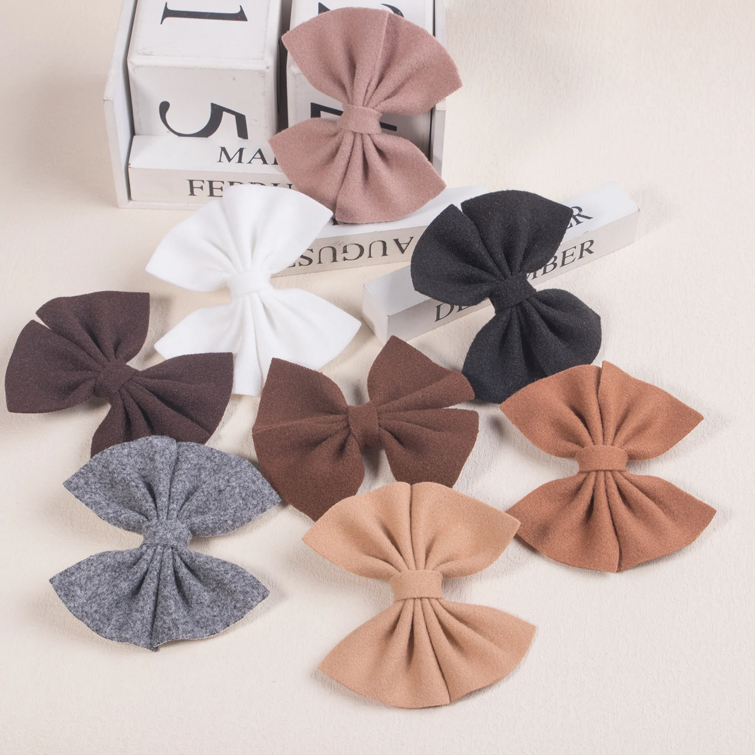 5pcs Woolen Hair Bows with Clips Girls Fabric Bows Hair Clips Hairpins Baby Kids Children Hair Accessories Set