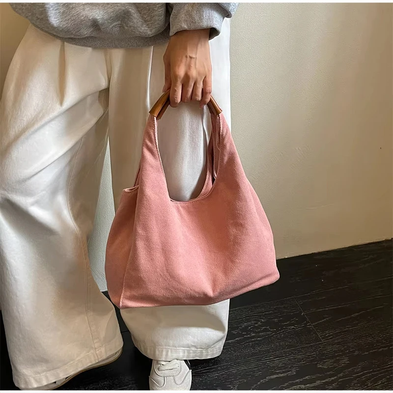 Koreanische Einfarbige Canvas-Handtasche mit Henkel, Damen-Schultertasche mit Großer Kapazität, Leichte Reise-Shopper-Tasche für den Täglichen Arbeitsweg – Detail 12