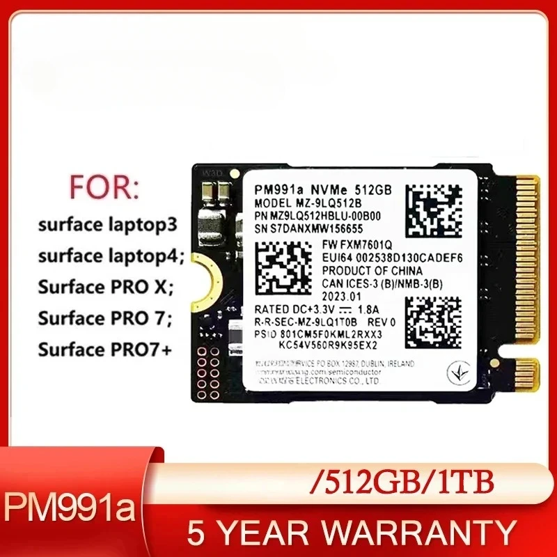 

PM991a 512G 1TB SSD M.2 2230 Internal Solid State Drive PCIe PCIe 3.0x4 NVME SSD For Microsoft Surface Pro 7+Steam Deck