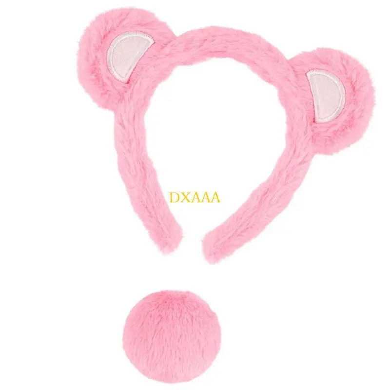 DXAA 동물 리틀 베어 의상 세트, 곰 꼬리와 ​​곰 귀 머리띠 할로윈 멋진 드레스 소년 소녀를위한 파티 용품