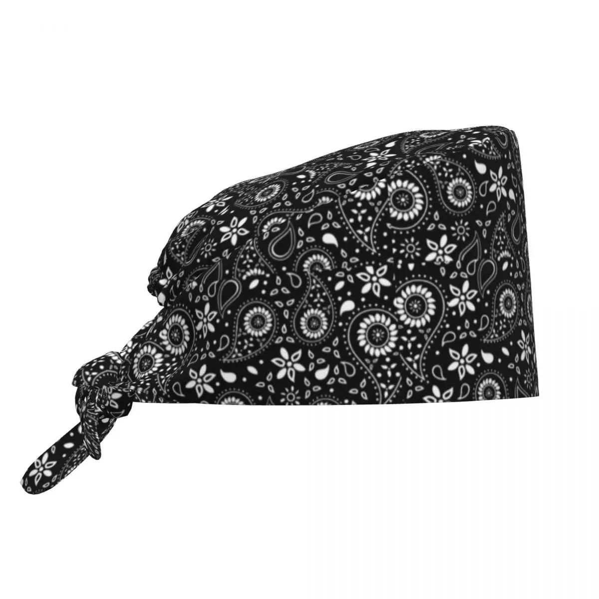 

Black And White Paisley Floral Pattern Scrubs Cap Surgical Hats Boho Bandana Style Operating Room Cap Nursing Cap Lab Works Hat