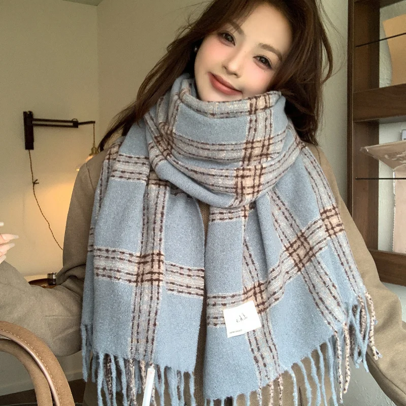 

New Women's Autumn Winter Korean Style Plaid Simple Scarf Versatile Atmosphere Tassel Scarf Imitation Cashmere Warm Shawl