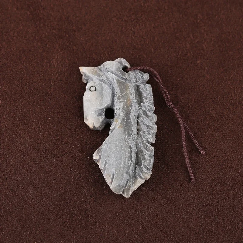 

S R Reserved Horse Pendant Natural Brazil Agate Crystal 40x20x6mm 6g