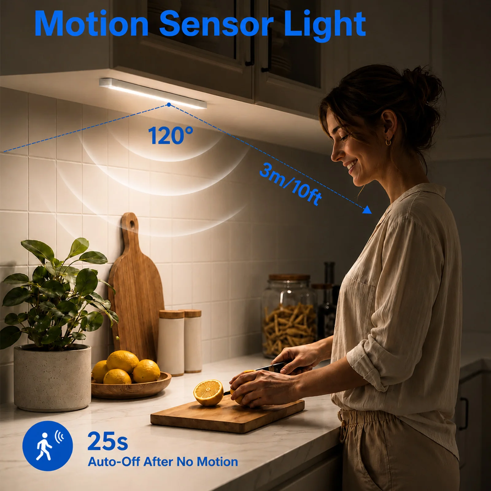 Bild 7: PZSUNLY 6er-Pack Magnetische LED-Nachtlichter mit Bewegungssensor, Dimmbar, Typ-C Wiederaufladbar, 10/20/30cm, für Treppen, Küche, Kleiderschrank, Schlafzimmer