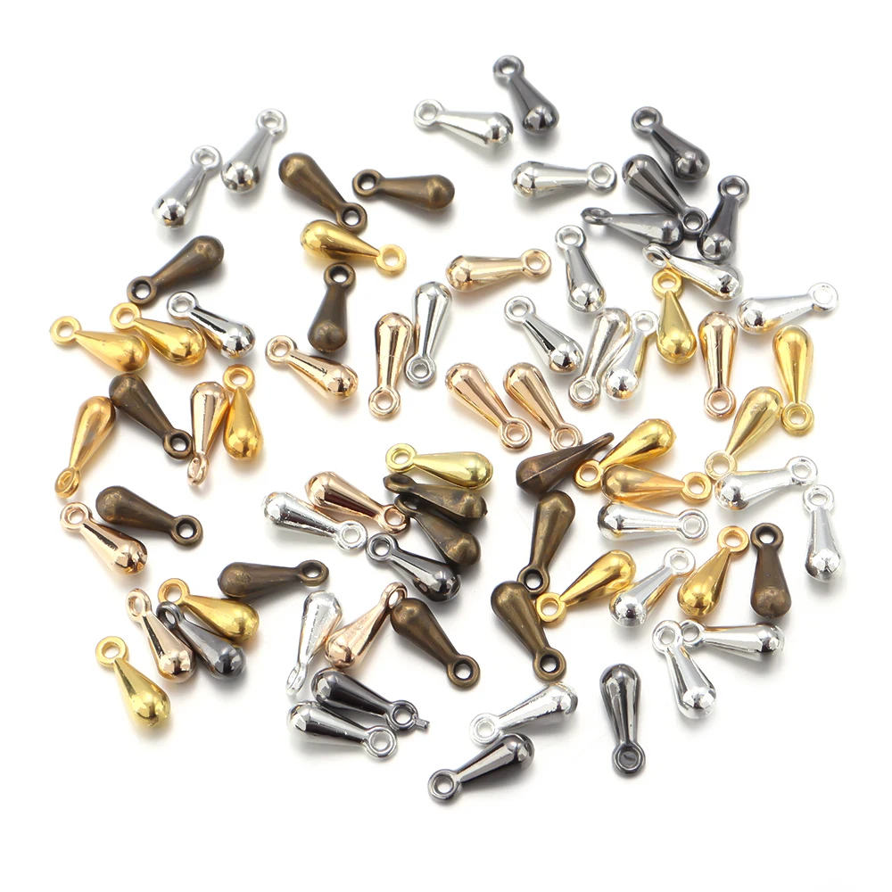SAUVOO 100/200pcs 2*7 3*9mm Alloy Water Drop End Beads Gold Silver For Extender Tail Chain Pendant DIY Jewelry Making Findings