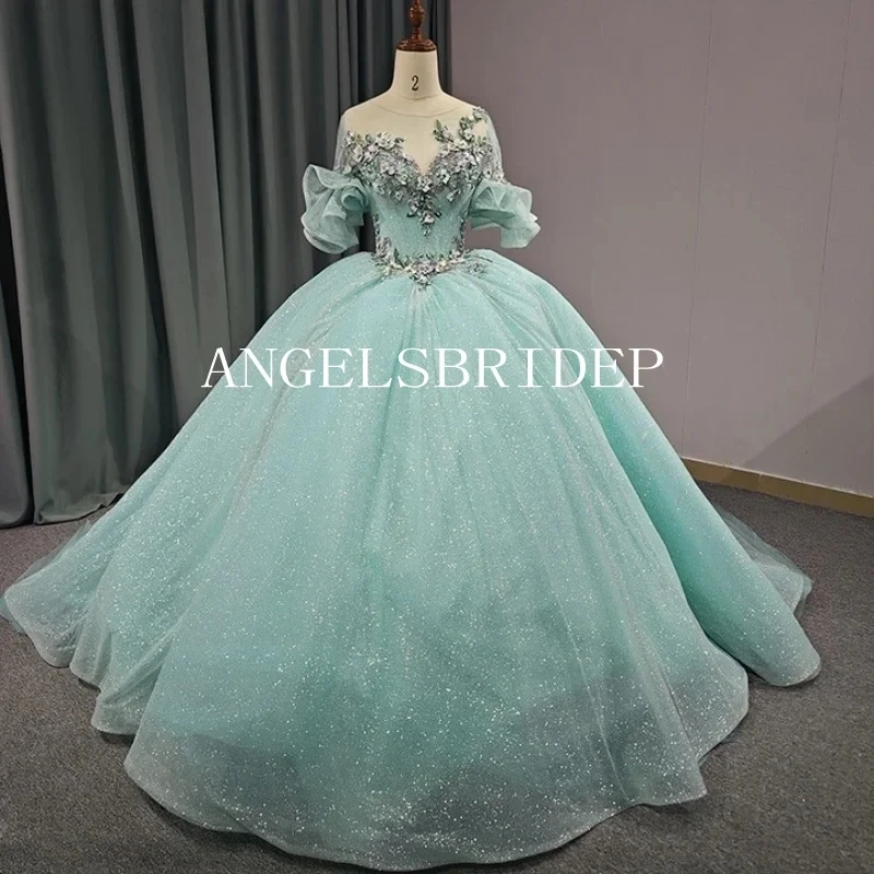 

Angelsbridep, ярко-Голубое Бальное платье с блестками, милое платье 16 Quinceanera, 2024, вечерние официальные платья, 15 лет