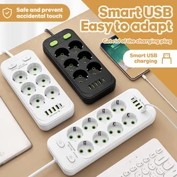 EU Plug AC Outlets Multitap Socket 2M Extension Cord Electrical Power Strip USB Type C Fast Charging Network Filter Adapter 1pc