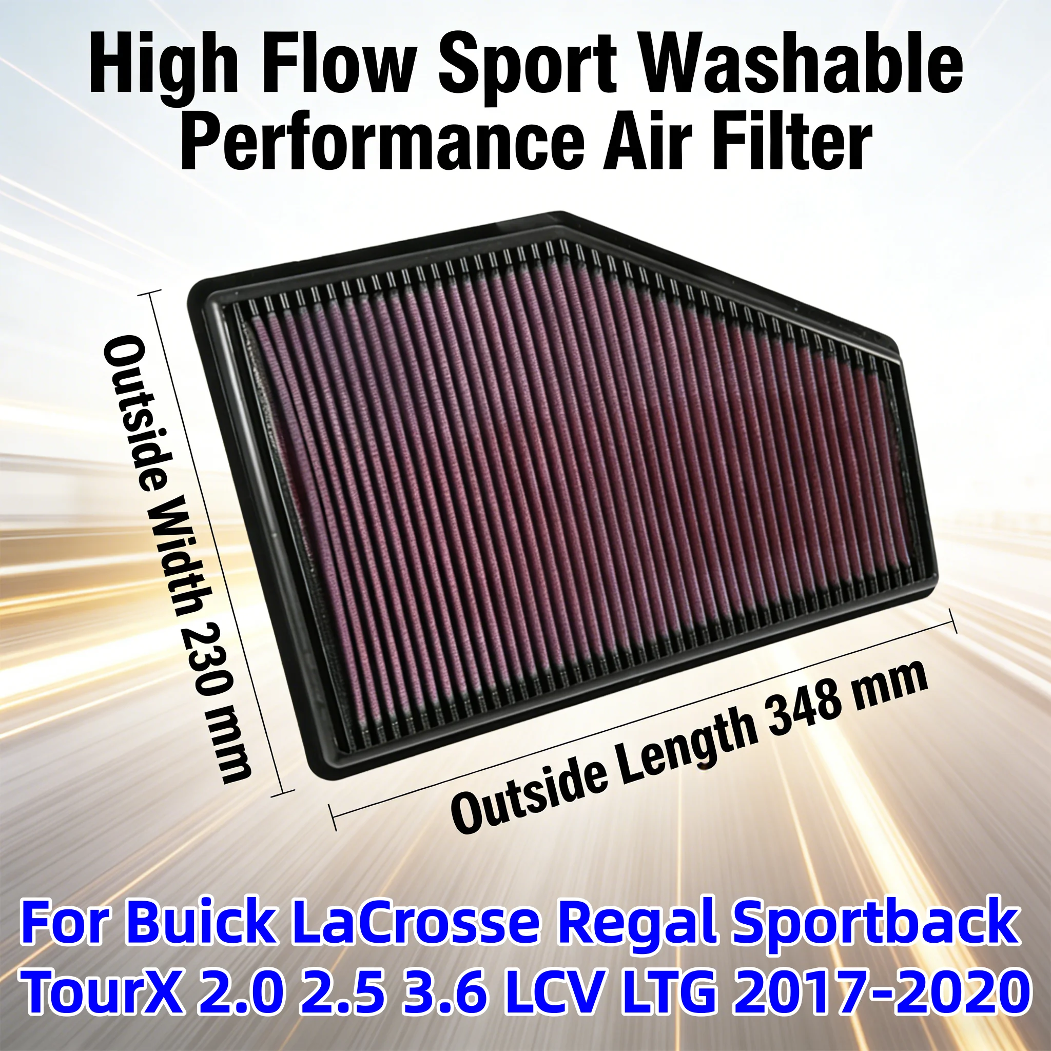 

For Buick LaCrosse Regal Sportback TourX 2.0 2.5 3.6 LCV LTG 2017-2020 High Flow Sport Washable Performance Panel Air Filter