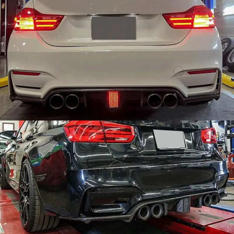 For 2015-2020 BMW F80 M3 F82 M4 Rear Bumper Diffuser Lip W/ LED PSM Carbon Fiber