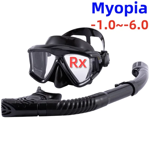 Imagen 1 del producto Juego de snorkel óptico para miopía, máscara de buceo, gafas de natación para miopía, vista panorámica, vista amplia, adultos y jóvenes-1,0 a-6,0