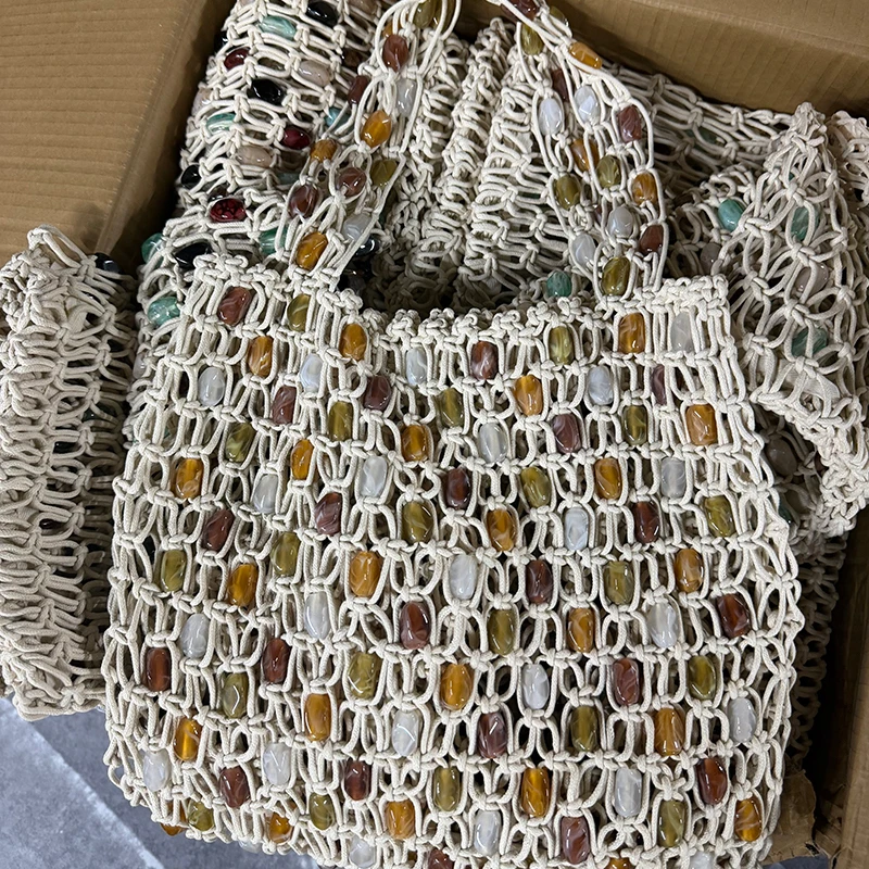 Vintage Handgefertigte Perlen-Handtasche Nischen-Designer Luxus Ausgehöhlte Bucket Bag Neue Sommer Damen Strand-Urlaubstasche – Detail 18