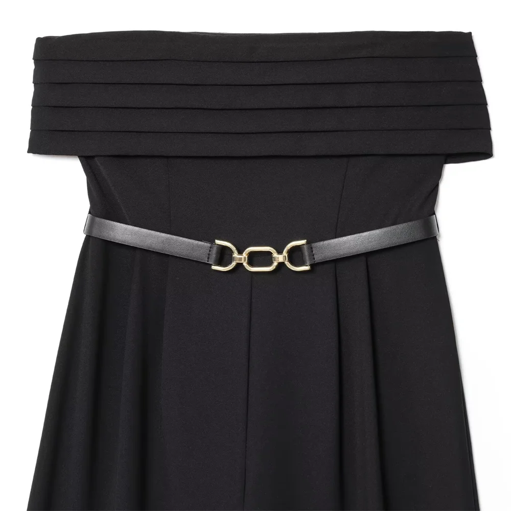 Combinaison à col droit et épaules dénudées pour femmes, nouvelle mode et Sexy, avec ceinture de taille et sans bretelles, automne