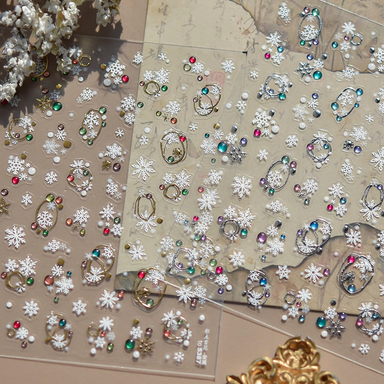 Halo teinture flocons de neige hiver bonhomme de neige lignes d'arbre de noël boule de gelée étoile chat wapiti pomme coeur nœud papillon Nail Art autocollants décalcomanies