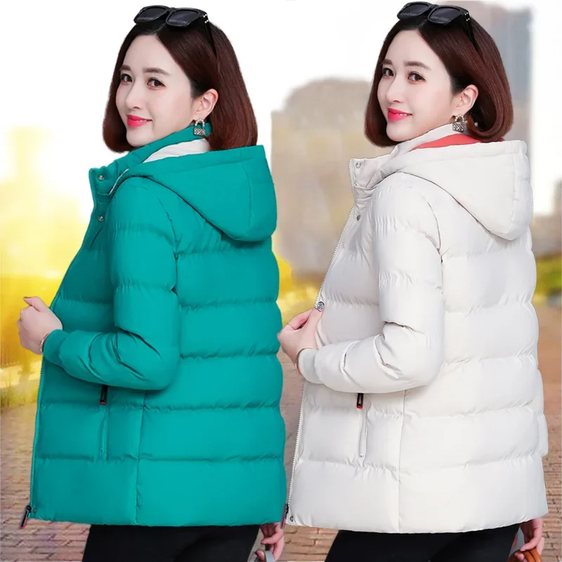 取り外し可能なフード付きパーカー防風ジャケット女性の冬のスタンドカラーパッチワークジャケット豪華で厚く暖かい女性服