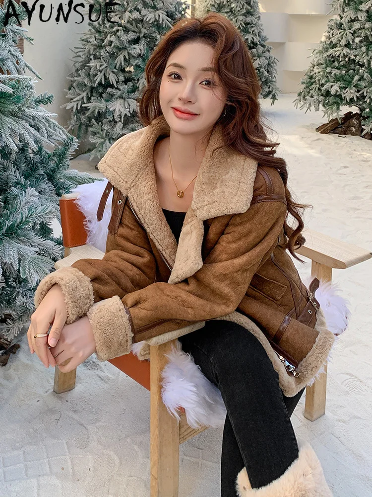 Tcyeek 정품 가죽 자켓 여성 겨울 의류 2025 천연 모피 코트 빈티지 Motocycle 코트 여성 겉옷 Пальто Женское