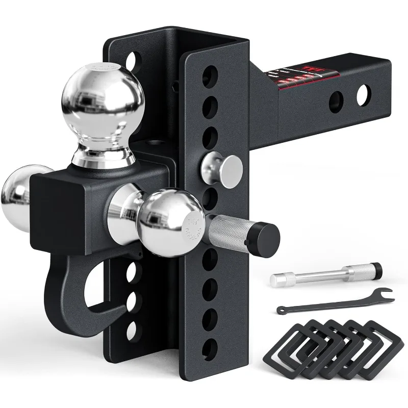 

Tri-Ball Mount Adjustable Trailer Hitch with Tow Hook, Fits 2-Inch Receiver, 4.5-Inch Rise/Drop, 1-7/8", 2", & 2-5/16" Balls