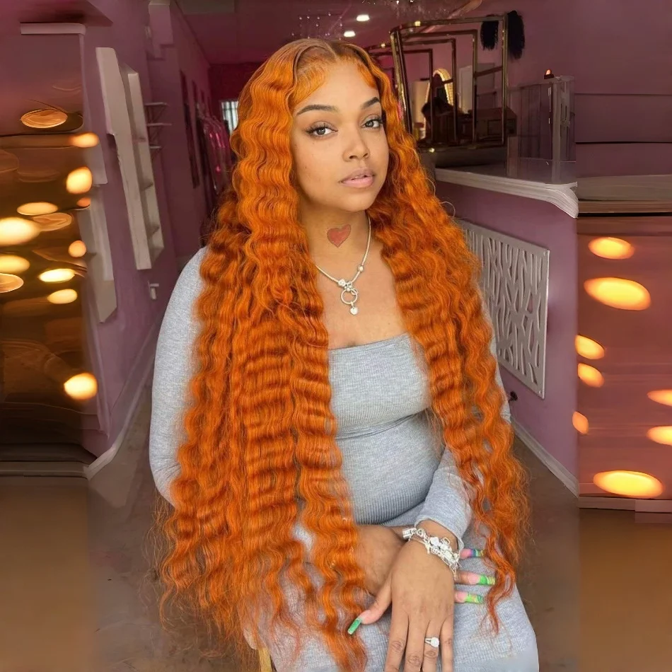 

Парик из натуральных волос Water Wave Ginger Orange Lace Front, цвет 350, 13X4, 13X6, глубокие кудри, с детским волосом, для женщин