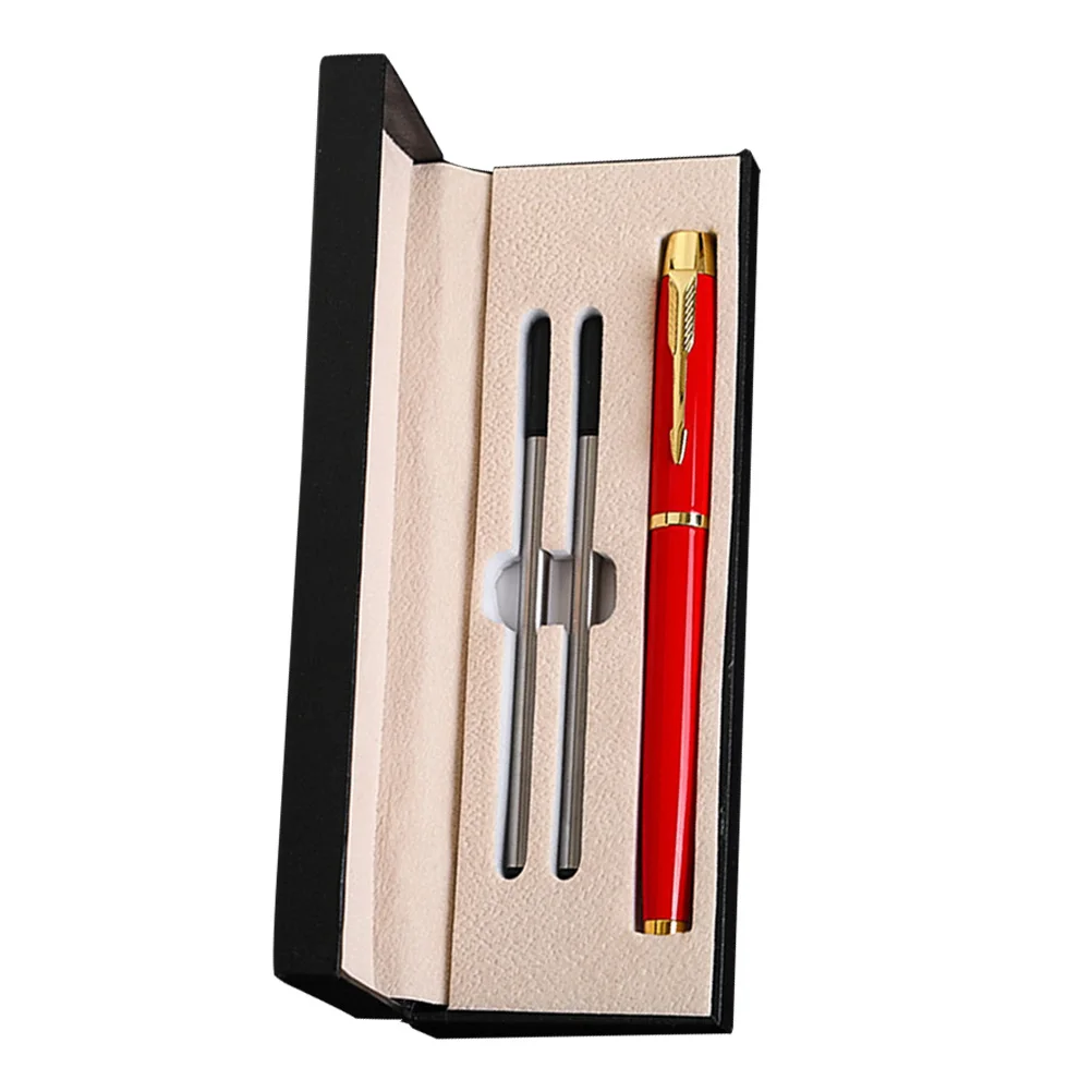 

1 set Metal Pen Set Office Roller Ballpoint Red Stainless Steel Business Events Gift Father Nice Pens Fancy Pen Writer Tool