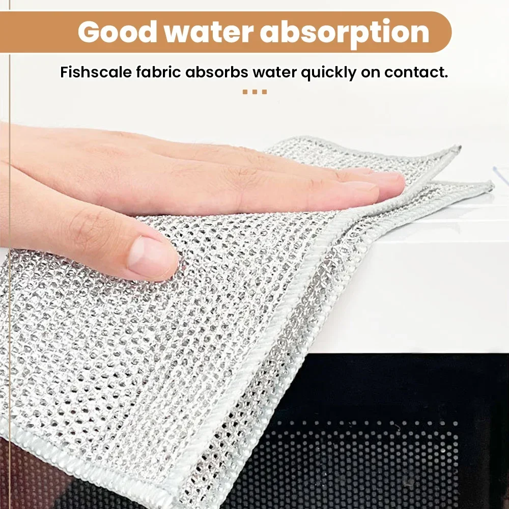 20cm Steel Wire Cleaning Cloth Double -layer Non -stick Oil Iron Dishrag Kitchen Pan Pot Dishes Cloths Rag Napery Dishcloth Rags