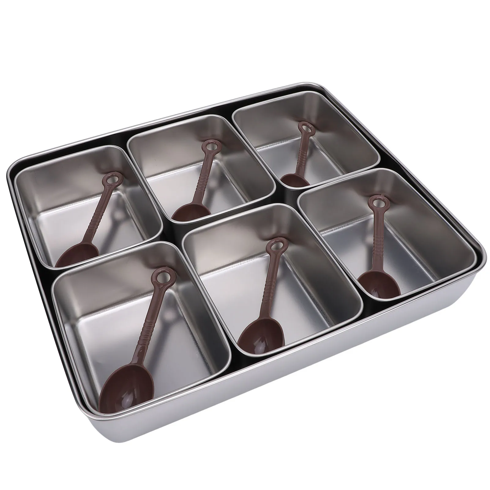 

Разделенный сервировочный поднос из нержавеющей стали большой емкости с 6 ложками, 6 отделений, коробка для приправ для фруктов - кухонные аксессуары