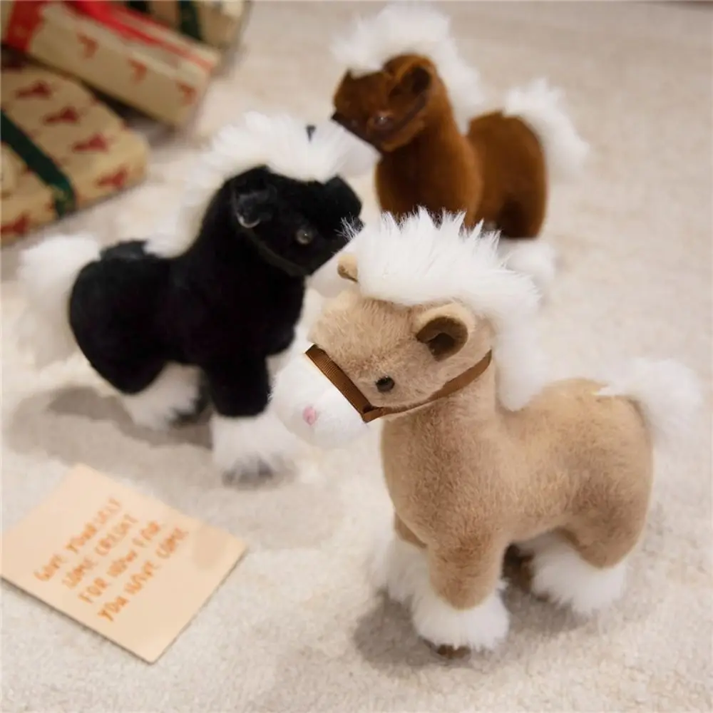 PP Cotton Realistic Horse Plush Toys Fluffy Soft Stuffed Standing Warhorse Doll Collection Portable Horse Mascot Stuffed Animal